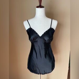 Xhilaration Y2K Satin Cami Tank Top Size Medium Sequined Beaded Black Sexy